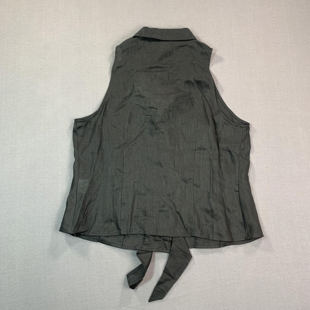 NEW Blunauta Shirt Womens 48 Black & Navy Linen Sleeveless Button Front Tie Hem - Picture 14 of 15